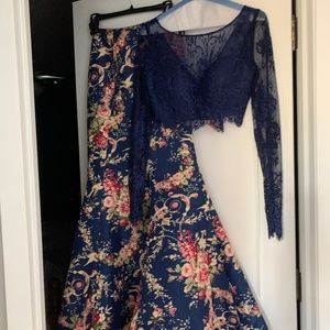 Sherri Hill Navy & Floral Two-Piece Prom Dress